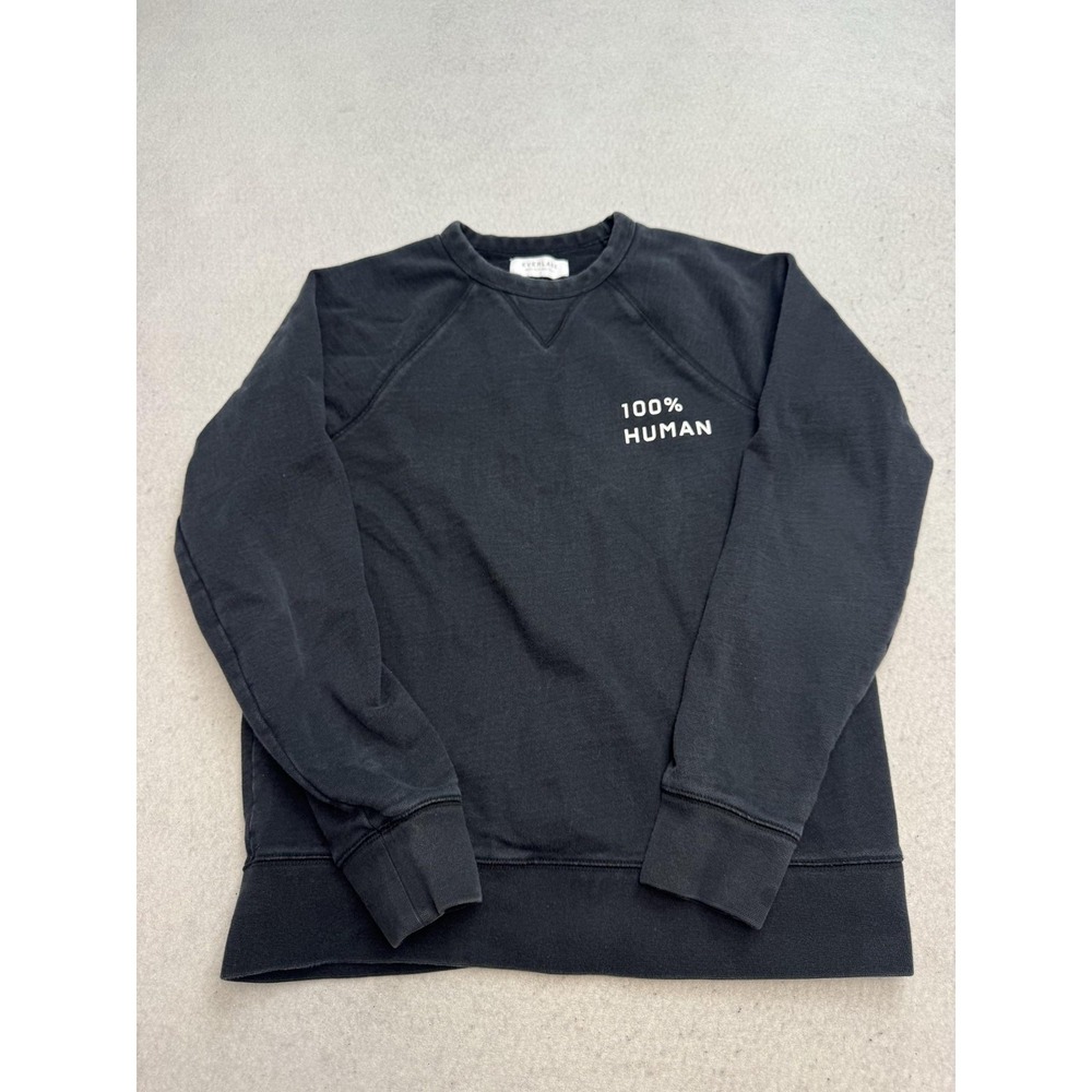 Everlane Sweatshirt Womens Small Black 100% Human Graphic Crewneck Pullover